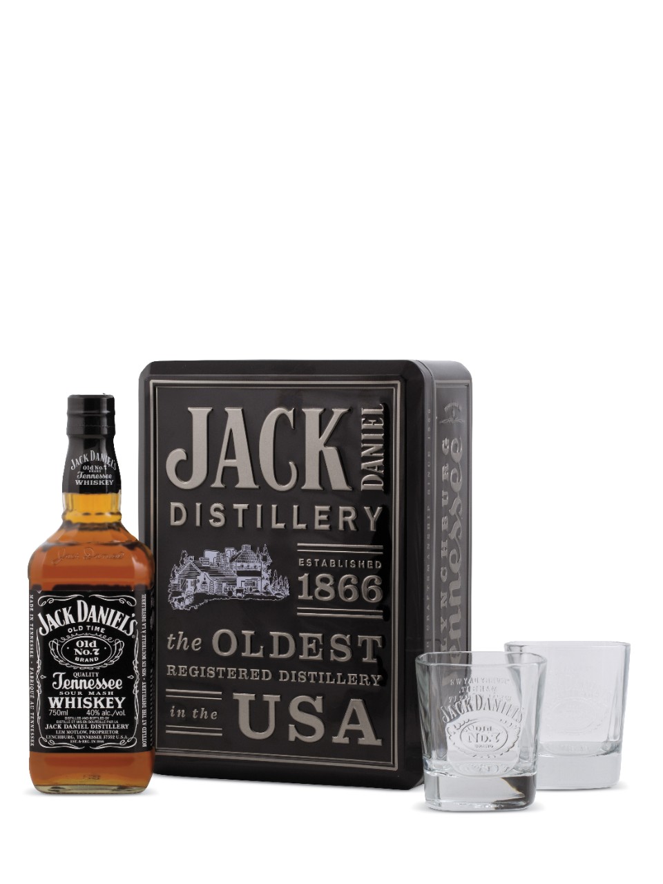 Jack Daniel's Sour Mash Traveln'Tin & 2 Glasses